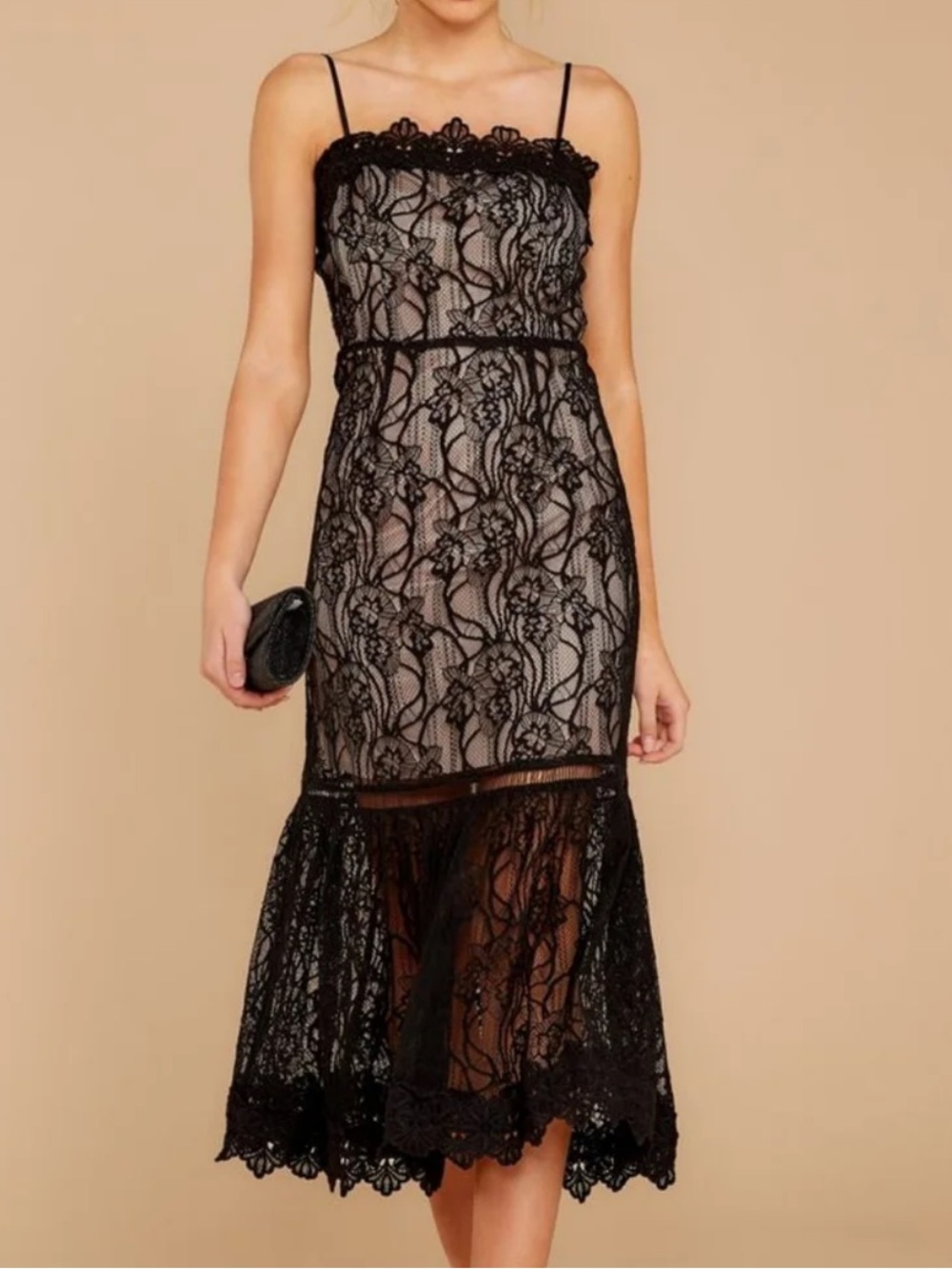 NWT BB Dakota Black Lace Floral Midi Dress Coquette Party Event Formal romantic